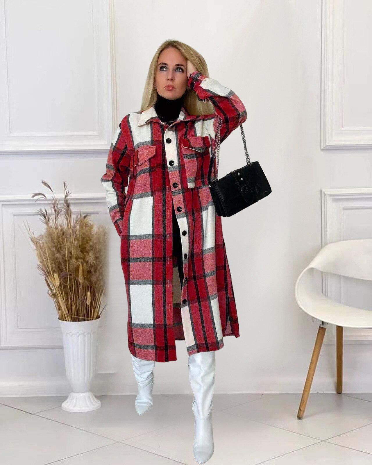 women plaid long sleeve button up blouse style wool and blends outcoat winter vintage woman jacket coat fashiontrench coats 2