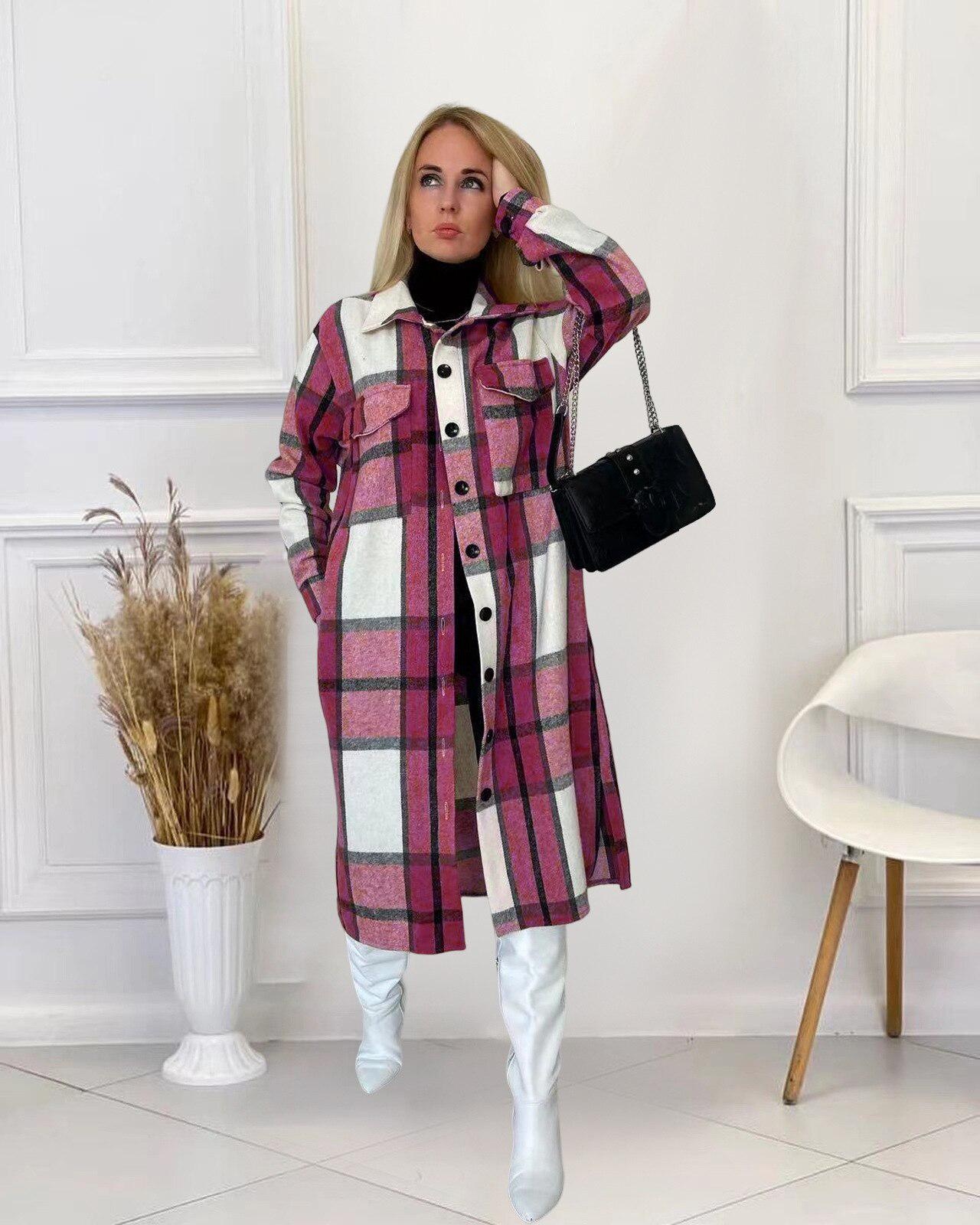 women plaid long sleeve button up blouse style wool and blends outcoat winter vintage woman jacket coat fashiontrench coats 1