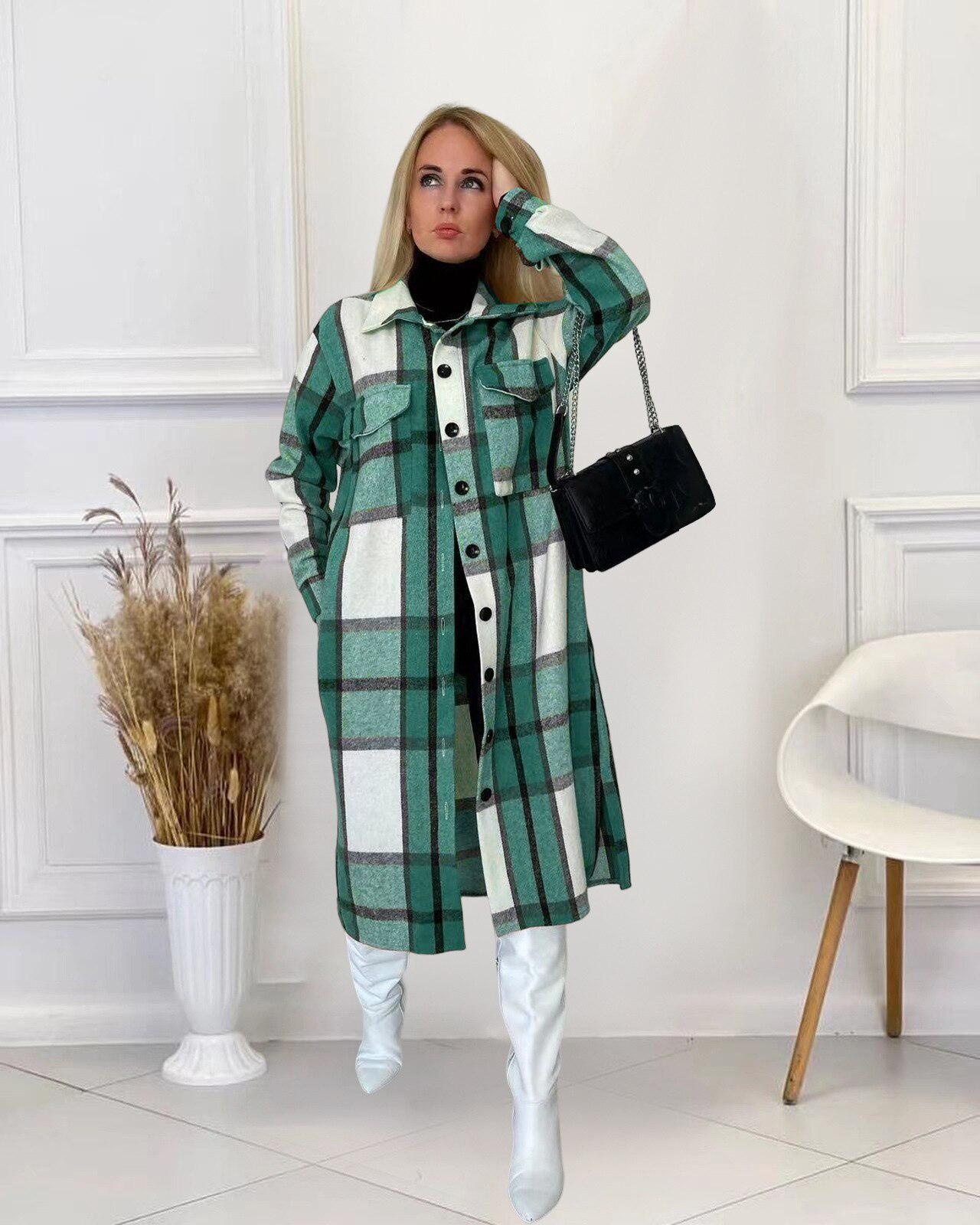 women plaid long sleeve button up blouse style wool and blends outcoat winter vintage woman jacket coat fashiontrench coats 3