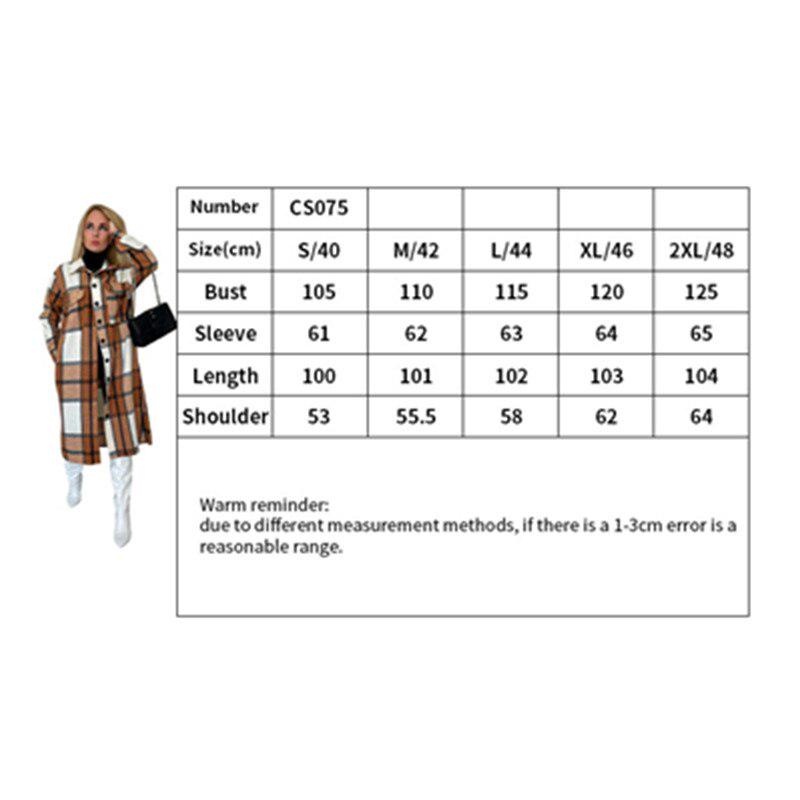 women plaid long sleeve button up blouse style wool and blends outcoat winter vintage woman jacket coat fashiontrench coats 9