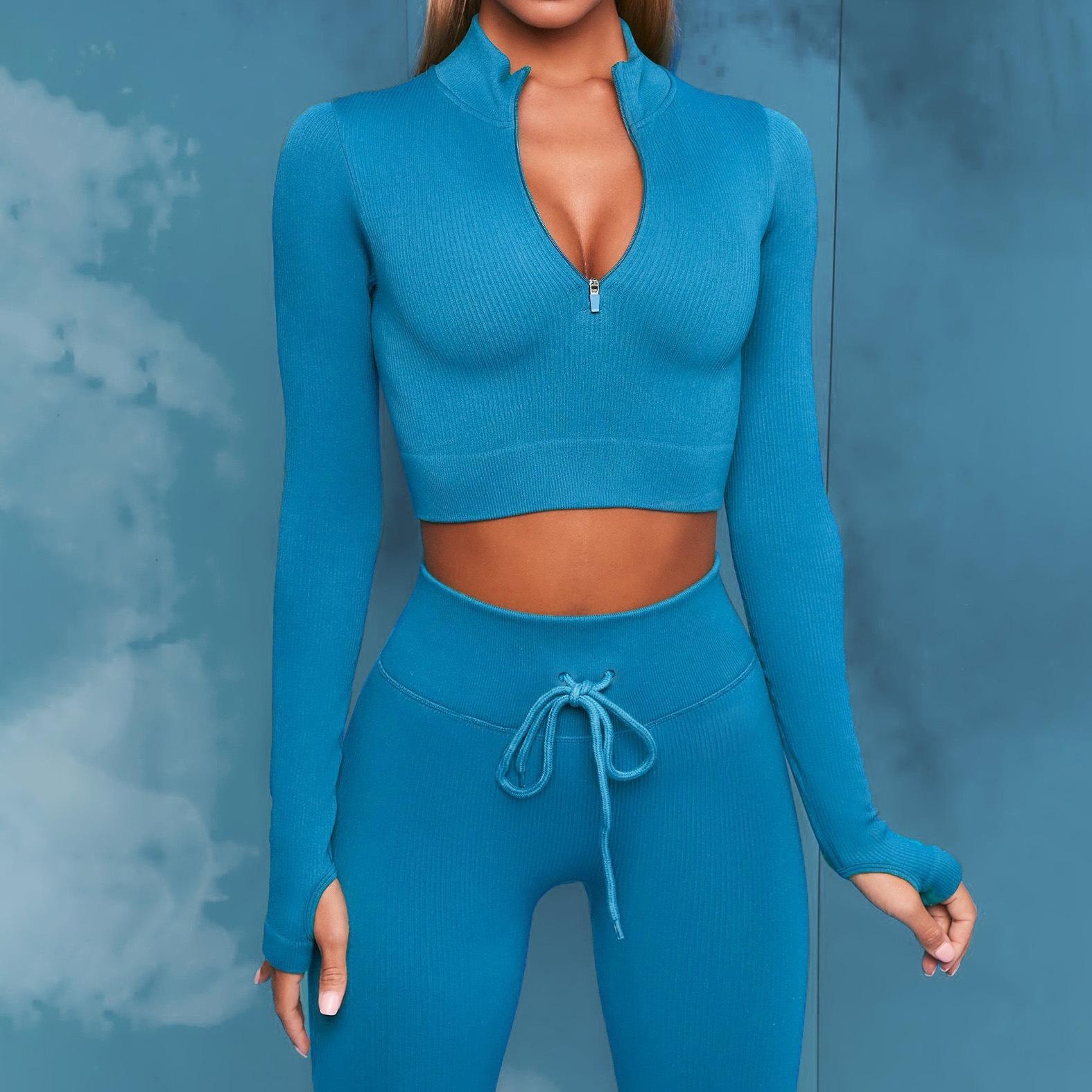 women’s 5 piece activewear set – zipper sports bra, long sleeve top, quick dry shorts & leggings, yoga & fitness outfit 10