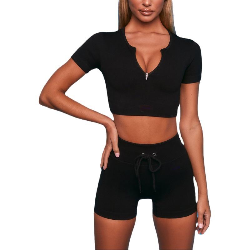 Women’s 5-Piece Activewear Set – Zipper Sports Bra, Long Sleeve Top, Quick-Dry Shorts & Leggings, Yoga & Fitness Outfit 0|