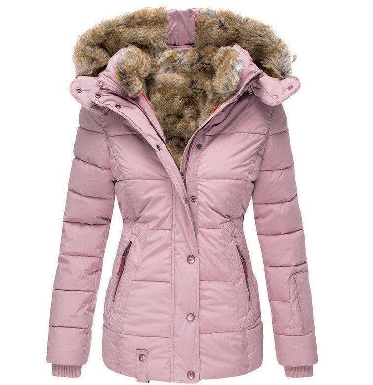 winter warm faux fur hooded coat women's zip up long sleeve slim fit padded jacket 4