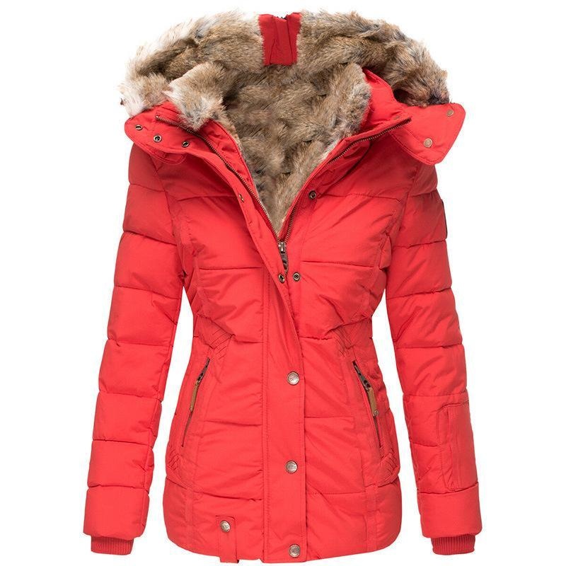 winter warm faux fur hooded coat women's zip up long sleeve slim fit padded jacket 5
