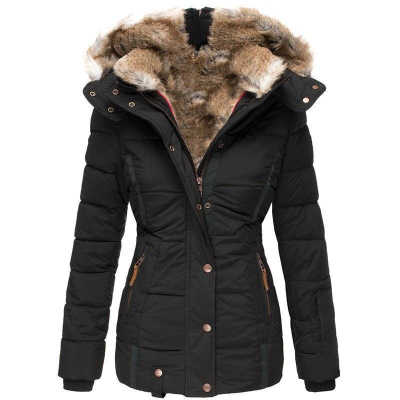 winter warm faux fur hooded coat women's zip up long sleeve slim fit padded jacket 6