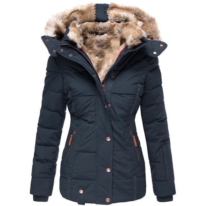 winter warm faux fur hooded coat women's zip up long sleeve slim fit padded jacket 7