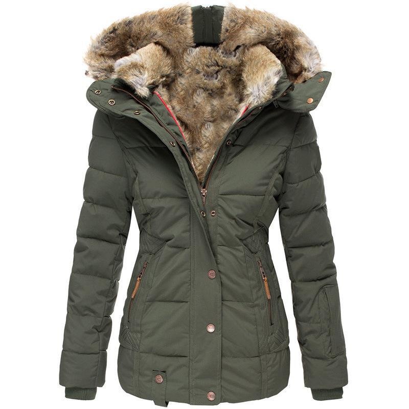 winter warm faux fur hooded coat women's zip up long sleeve slim fit padded jacket 8