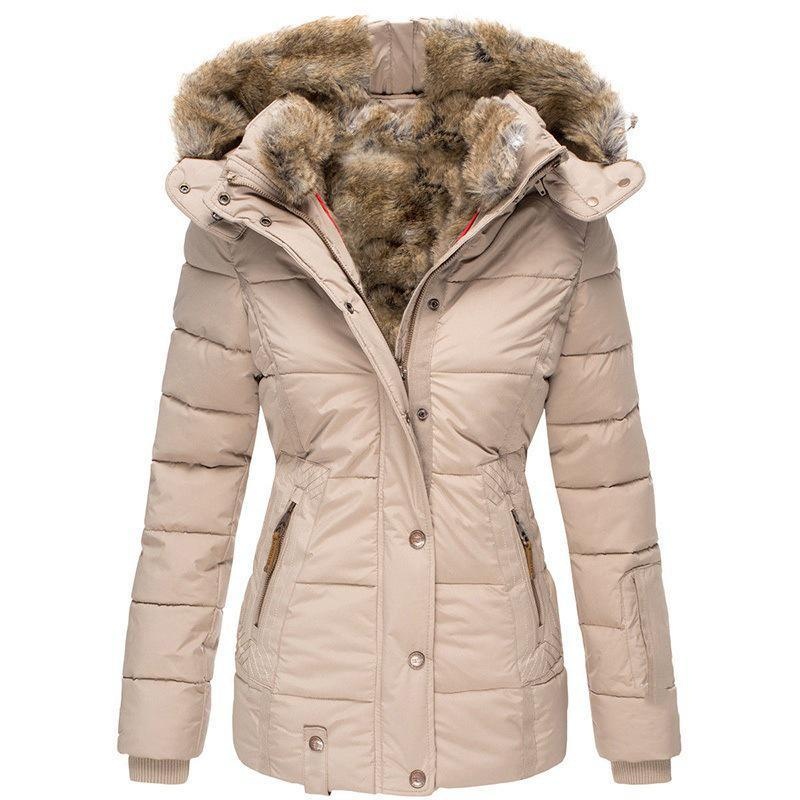 winter warm faux fur hooded coat women's zip up long sleeve slim fit padded jacket 9