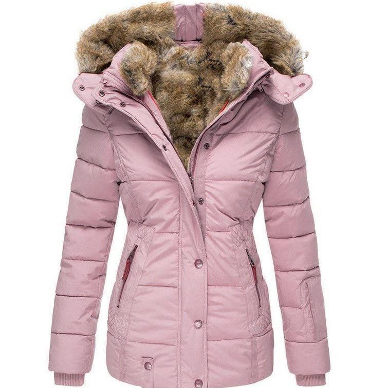 winter warm faux fur hooded coat women's zip up long sleeve slim fit padded jacket 2
