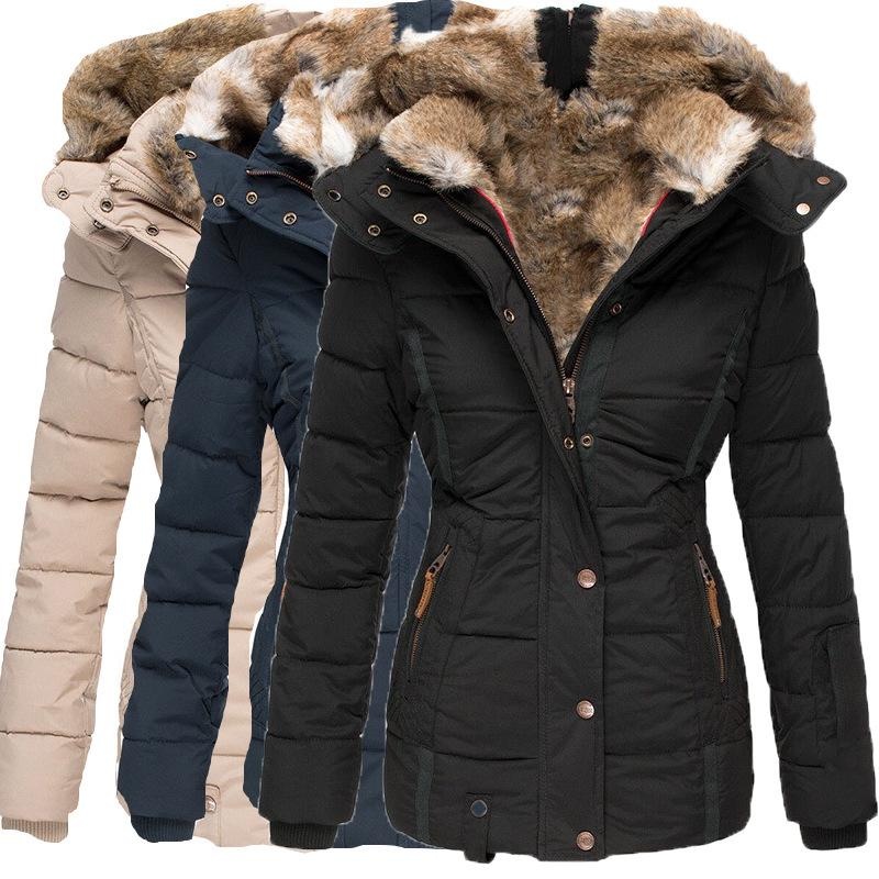 Winter Warm Faux Fur Hooded Coat Women's Zip Up Long Sleeve Slim Fit Padded Jacket 0|
