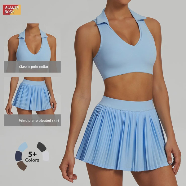 breathable summer yoga outfit set with cute skirt women's tennis & fitness activewear 10
