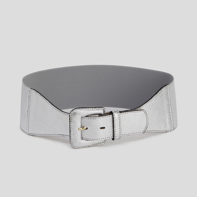 cinturón elástico dorado, cinturón de cuero metalizado para mujer, cinturón ancho dorado hecho a mano con hebilla, regalo de moda para mamá. 3