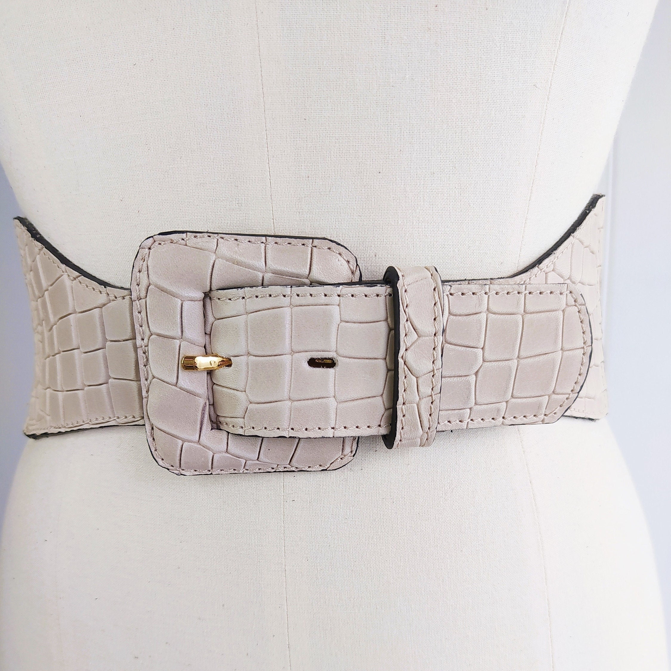 cinturón elástico dorado, cinturón de cuero metalizado para mujer, cinturón ancho dorado hecho a mano con hebilla, regalo de moda para mamá. 12