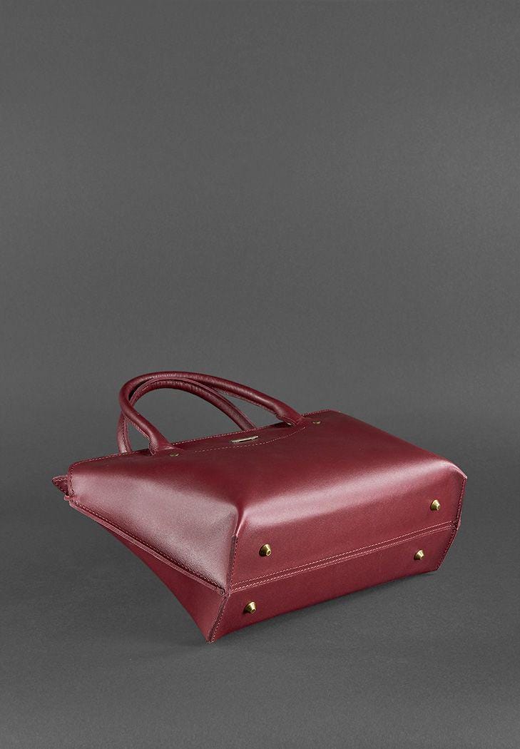 bolso tote de piel burdeos: bolso de mano de piel estructurada, hecho a mano 7
