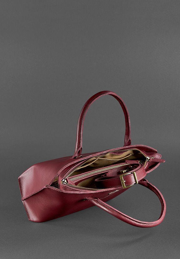 bolso tote de piel burdeos: bolso de mano de piel estructurada, hecho a mano 9