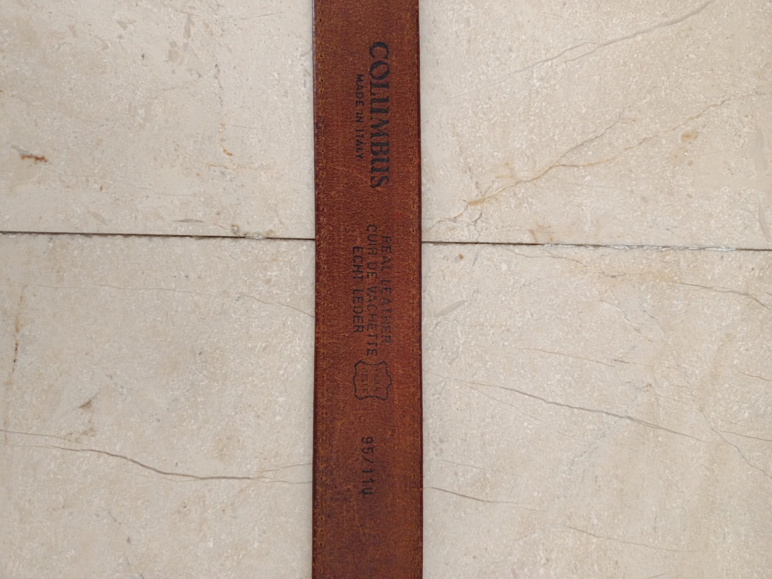 Cinturón vintage cuero italiano marrón Columbus años 70 80 hebilla latón drakkar 10