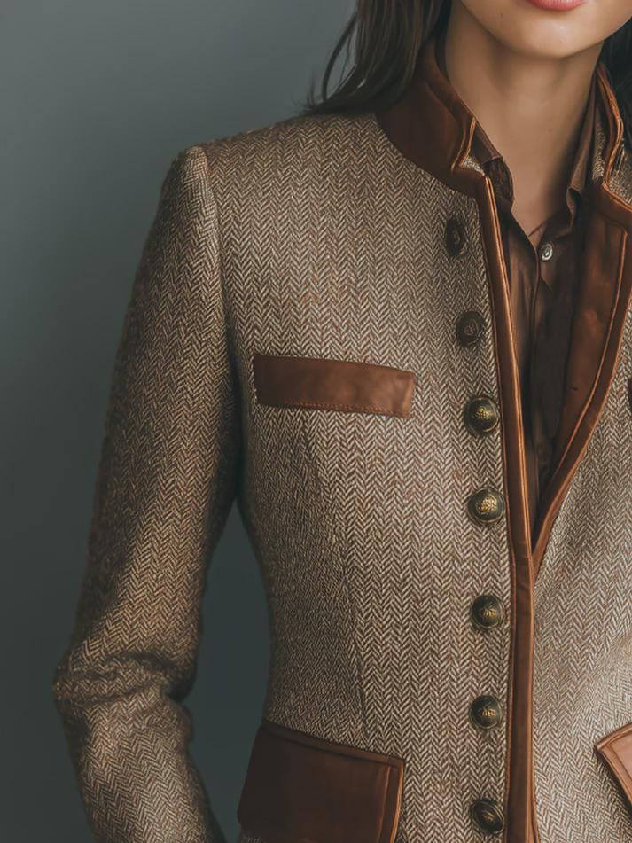 chaqueta de tweed retro vintage para mujer chaqueta estilo militar con bolsillos y ribete de cuero ecológico abrigo retro de moda sostenible cosplayaura 1