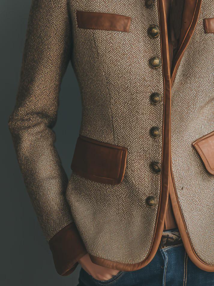 chaqueta de tweed retro vintage para mujer chaqueta estilo militar con bolsillos y ribete de cuero ecológico abrigo retro de moda sostenible cosplayaura 6