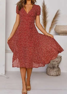 Vestido estampado de manga corta con escote en V y cordones 1617780994894.jpg