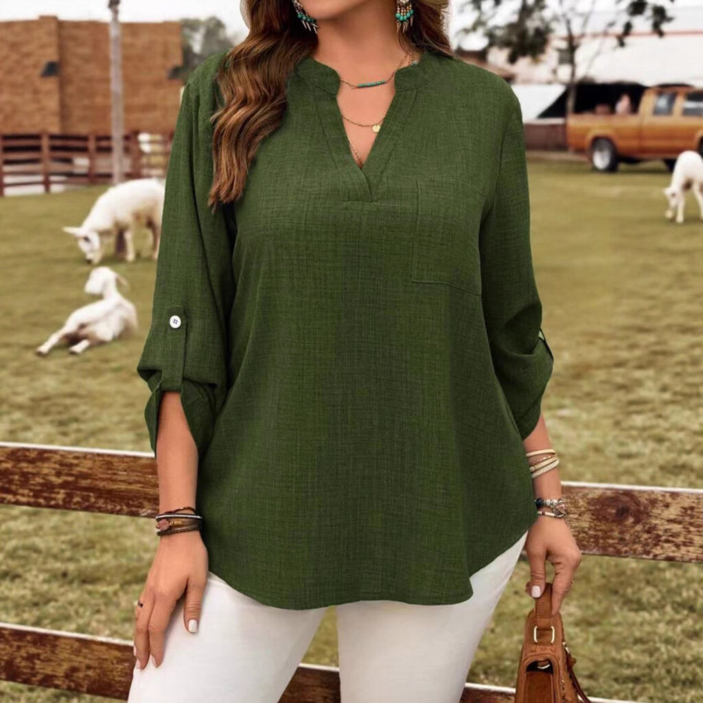 Top holgado de moda con cuello en V, abotonado y color liso. 66fb4d5f ab20 480f bad9 cd7bdff77cf7.jpg