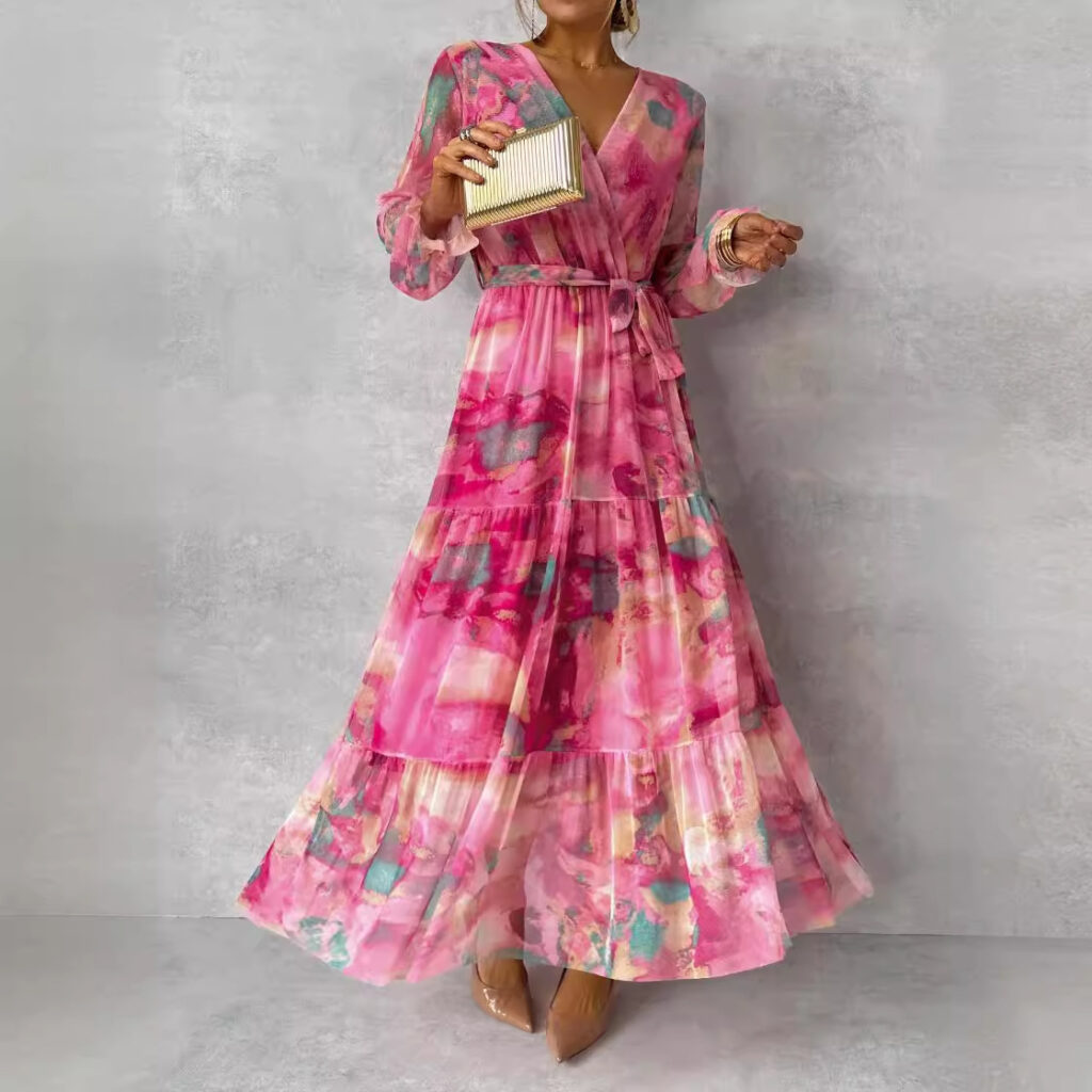 Vestido largo de gasa con estampado floral, elegante, con escote, cintura alta y vuelo amplio. a33b2ad9 38c2 454b b13d 0be6f1e2da7f.jpg