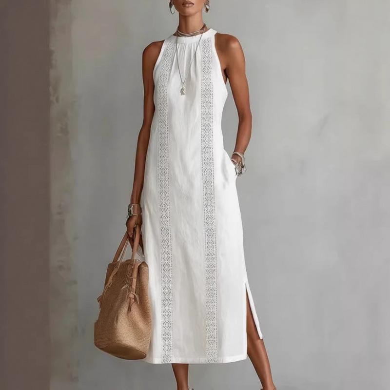 Vestido sin mangas de encaje con retazos y tirantes al cuello, de color liso. ea7331d2 cd67 41a0 b757 ecd27be4261c.jpg