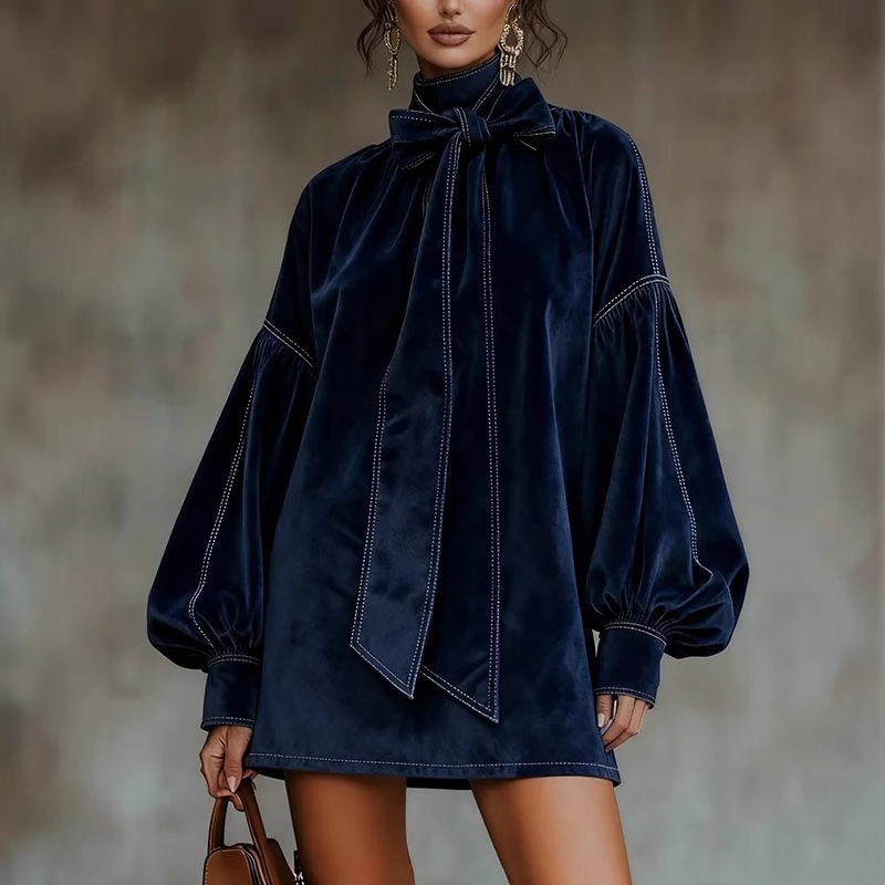 Simple Relaxed Fit Short Dress With Long Sleeves And A Bow 3b93f6b0 737e 4732 acff 4bf52c9de205.jpg